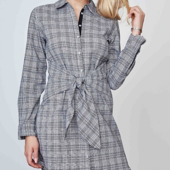 💖Gray Plaid Tunic Shirtdress w. Frayed Hem - Picture 4 of 4